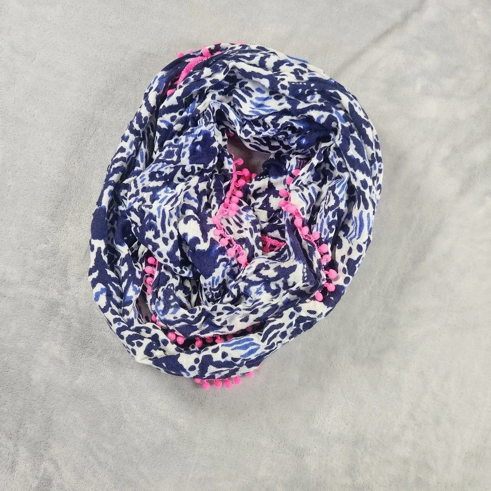 Lilly Pulitzer Riley Infinity Scarf Navy Good Reef Coral Starfish Rayon‎ Coastal